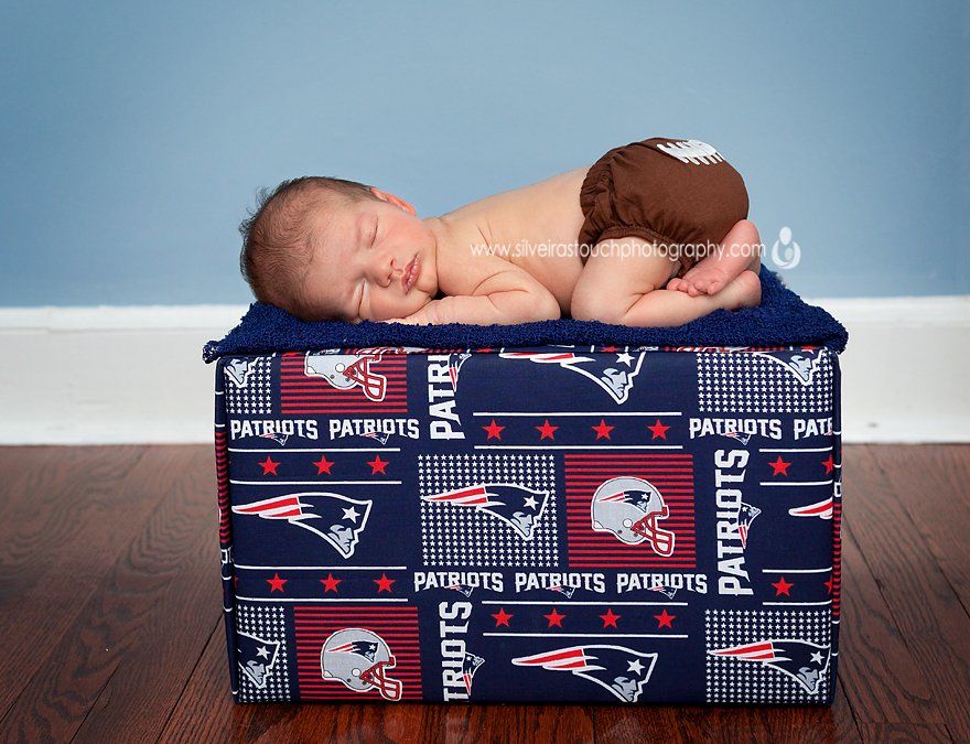 Hawthorne NJ newborn photographer of baby patriots fan
