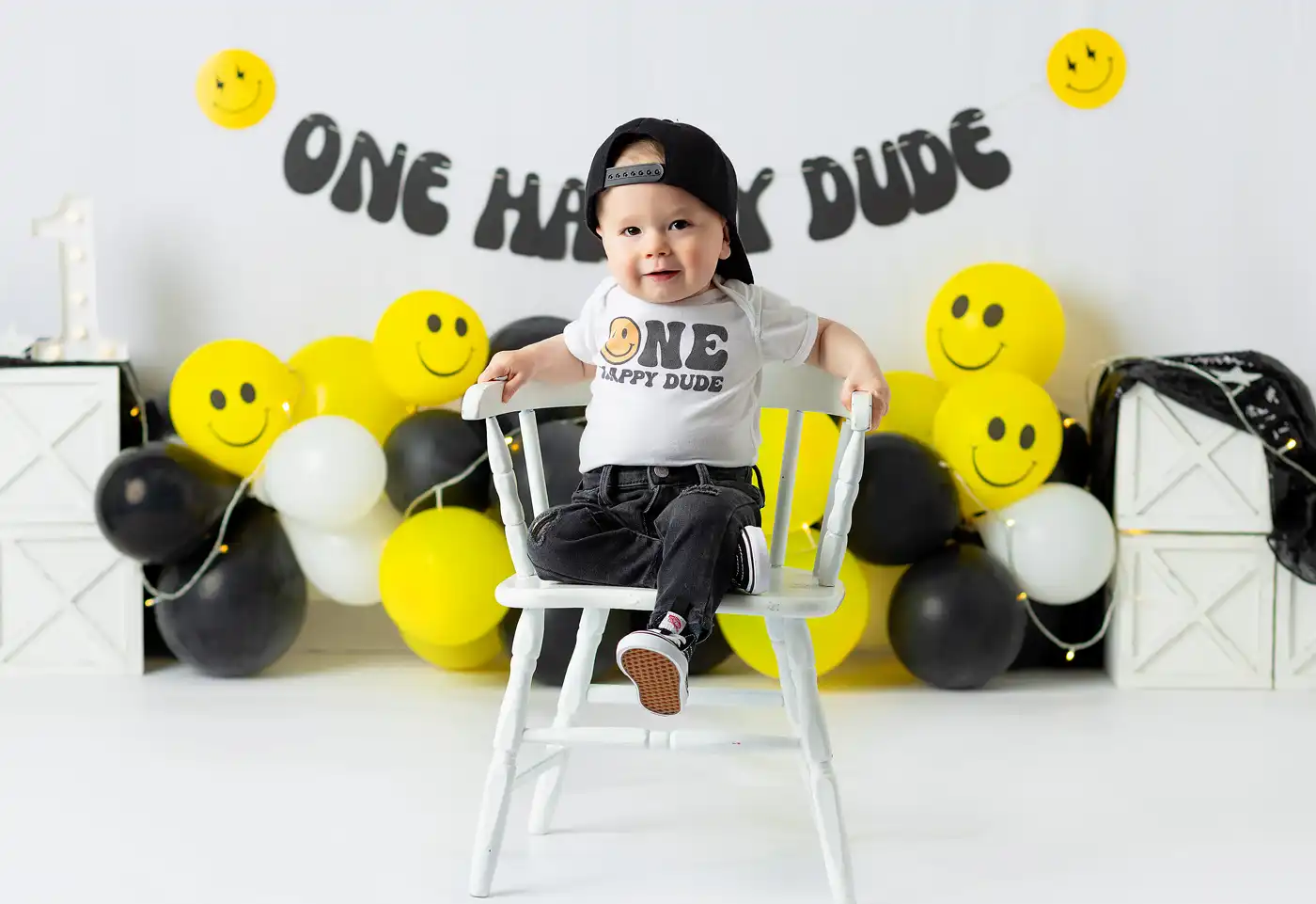one happy dude birthday theme little boy smiling