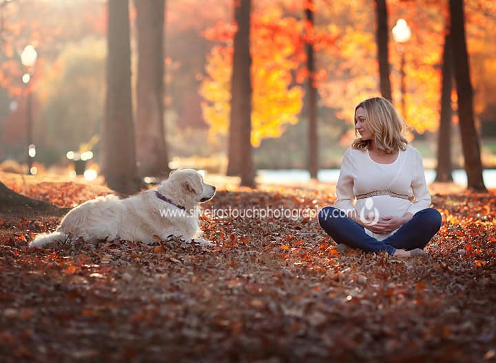 glowing portrait of mom to be in Park